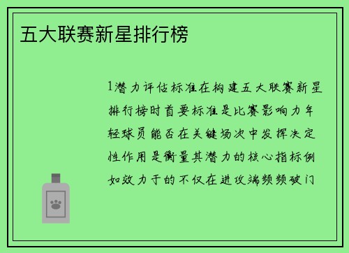 五大联赛新星排行榜